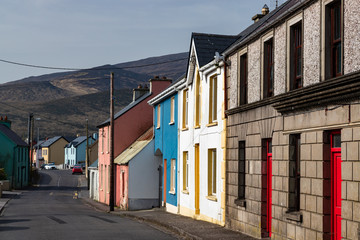 Fototapeta na wymiar Road through small coastal town of Castlegregory in county Kerry on the west coast of Ireland, Wild Atlantic Way