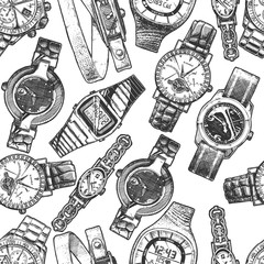 Seamless pattern with different wristwatches.