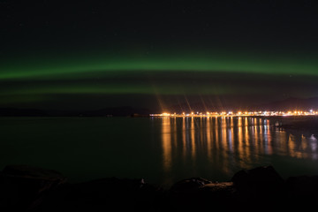 Naklejka na ściany i meble Nordic lights in Hornafjordur in south Iceland