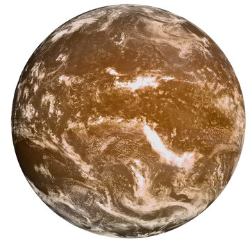 High detailed Fiction brown surface planet with white atmosphere isolated. Science fiction. Elements of this image furnished by NASA.