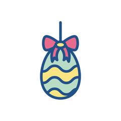 easter egg with decorative pink bow, line style icon