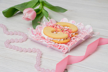 Delicious pastry numbers 8 for the holiday of March.