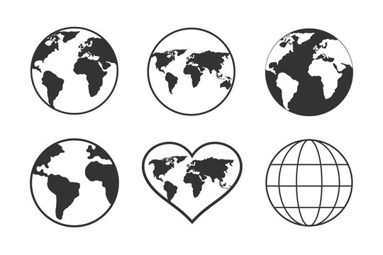 Globe earth vector icons set, on a white background
