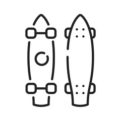 Longboarding black line icon. Extreme sport. Pictogram for web page, mobile app, promo. UI UX GUI design element. Editable stroke.