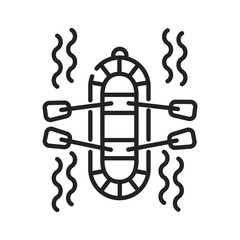 Rafting black line icon on white background. Extreme. Swimming on the rapids in the river. Pictogram for web page, mobile app, promo. UI UX GUI design element. Editable stroke.