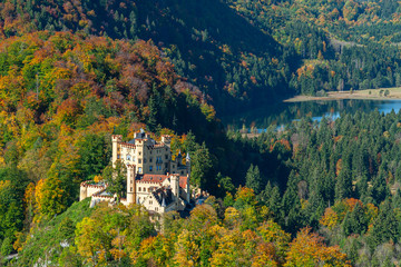 aerial view of Alpsee with Hohenschwangau castle, Bavaria