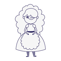cute little girl princess cartoon character in dress with apron line style