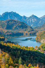 Fototapeta premium aerial view of Alpsee with Hohenschwangau castle, Bavaria