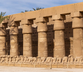 Alley of the ram-headed Sphinxes. Karnak Temple, complex of Amun-Re. Luxor, Egypt.