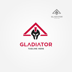 Gladiator helmet combined with house shaped logo vector template