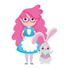 girl and rabbit cartoon characters wonderland