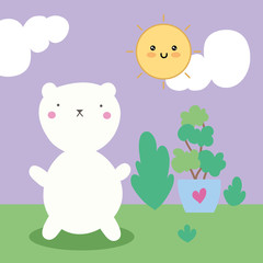 cute little cat with house plant kawaii character