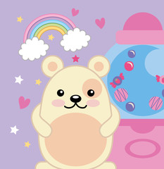 cute little bear with candies machine kawaii character