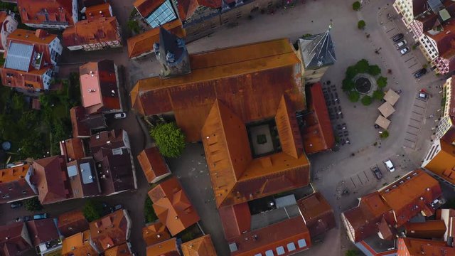 Aerial view from the old part of the city Öhringen in Germany. Above the church.