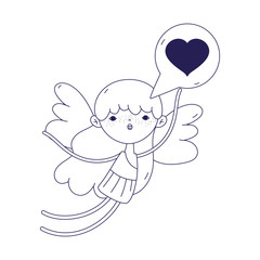 happy valentines day, cupid with love heart speech bubble line style