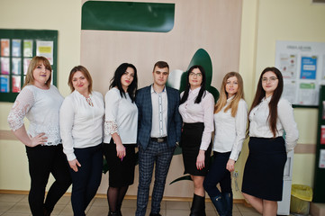 Naklejka premium Portrait of young business people group of bank workers in modern office.