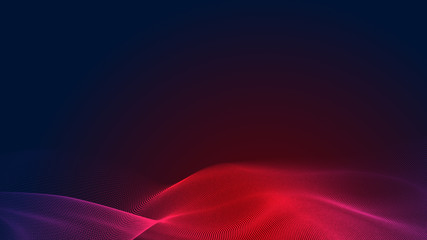 Dot red purple wave line light gradient dark background. Abstract  technology big data digital background. 3d rendering.