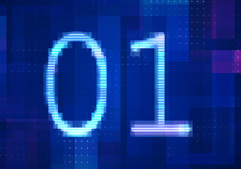 01 binary computer code on the  screen on monitor computer technology with blue background. Abstract digital future design concept.