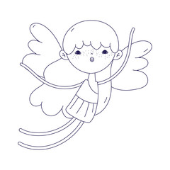 happy valentines day, cupid with wings cartoon character line style