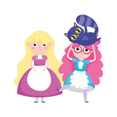 girls with cat cartoon characters wonderland