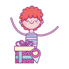 happy valentines day, in love young man with gift box