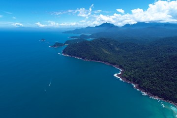 Panoramic view of bay of Paraty in the sunny day, Rio de Janeiro, Brazil. Great landscape. Travel destination. Vacation travel. Tropical travel. 