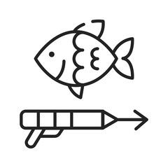 Spearfishing black line icon on white background. Extreme sport. Swimming under water. Hunting for underwater animals. Pictogram for web page, mobile app, promo. UI UX GUI design element.