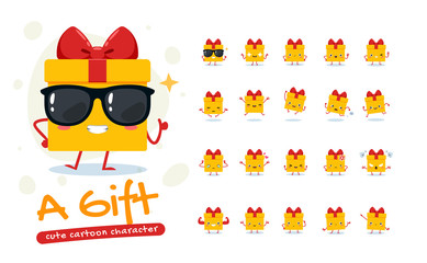 Mascot Set of the Gift. Twenty Mascot poses. Isolated Vector Illustration