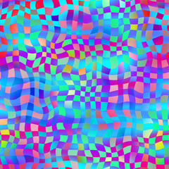 Vivid hyper bright over saturated tropical ethereal rainbow checkered design. Seamless repeat raster jpg pattern swatch for textile or surface design. Psychedelic neon gradient ombre colors.