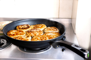 chicken burger on pan