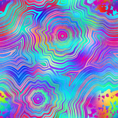 Vivid hyper bright over saturated tropical ethereal rainbow agate geode design. Seamless repeat raster jpg pattern swatch for textile or surface design. Psychedelic neon gradient ombre colors.