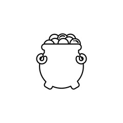 cauldron with coins, flat style icon