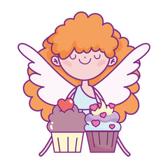 happy valentines day, cute cupid with sweet cupcakes love