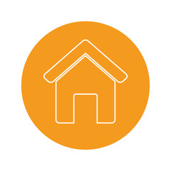 house shape icon over orange circle and white background