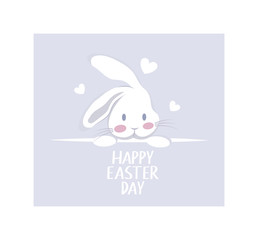 label happy easter day with cute rabbit