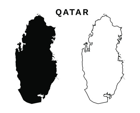 Qatar Map Vector - Blank map of Qatar Black Silhouette and Outline Isolated on White