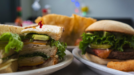 Club Sandwich and Bacon Burger