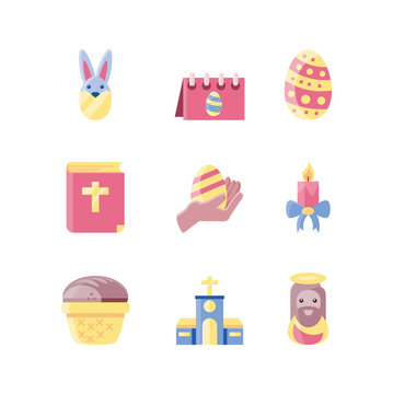 catholic and happy easter icons set , flat style andcolorful design