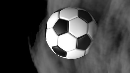 White-Black Soccer ball with dark toned foggy smoke background. 3D sketch design and illustration. 3D high quality rendering. 