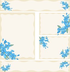 Fototapeta na wymiar forget me not flowers are collected in a bouquet on cards greeting cards business cards