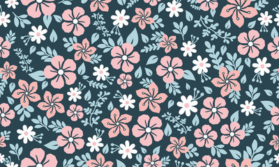 Modern wallpaper for spring, with seamless leaf and flower pattern background design.