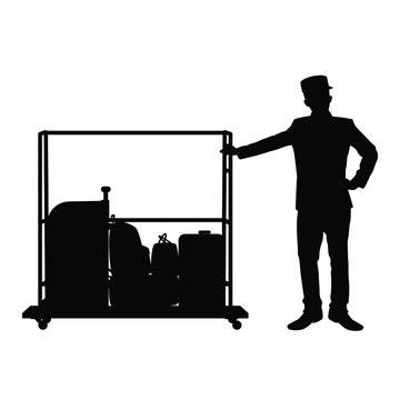 recommend clip art: Male hotel employee and cart silhouette vector, people