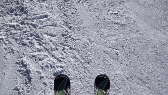 Winter ski resort, top view of skis on the lift, Uludag Mountain, Bursa, Turkey