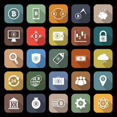 Bitcoin flat icons with long shadow