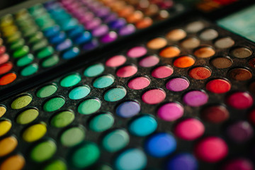 Large palette of assorted colors for professional makeup