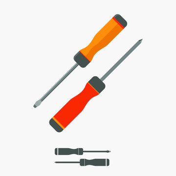Orange and red screwdriver isolated over white background with icon version in flat style.