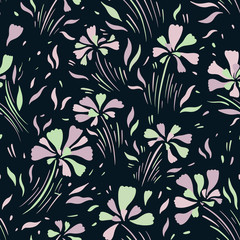 Seamless pattern flower nature.Hand drawn paint style.