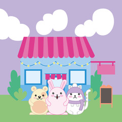 cute little animals outdoor house kawaii characters