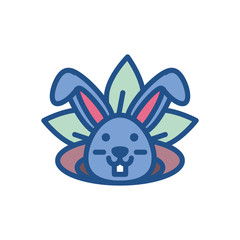 cute rabbit head and leaves, line style icon