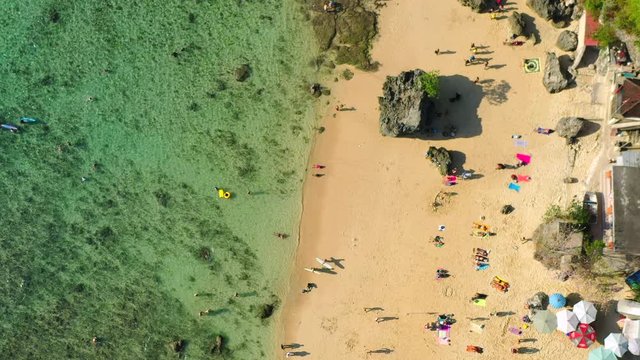 Padang Padang Beach in Bali, Indonesia. Aerial view. Shot on Hasselblad, H.265, 4k